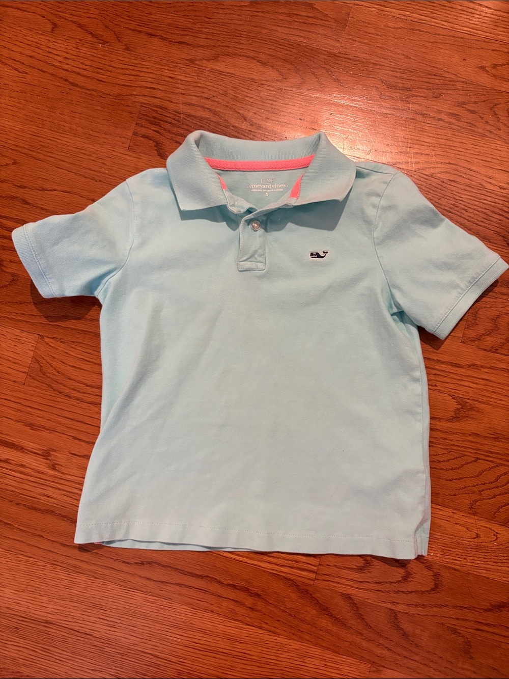 Vineyard Vines Boys' Pale Blue Polo with Pink Trim